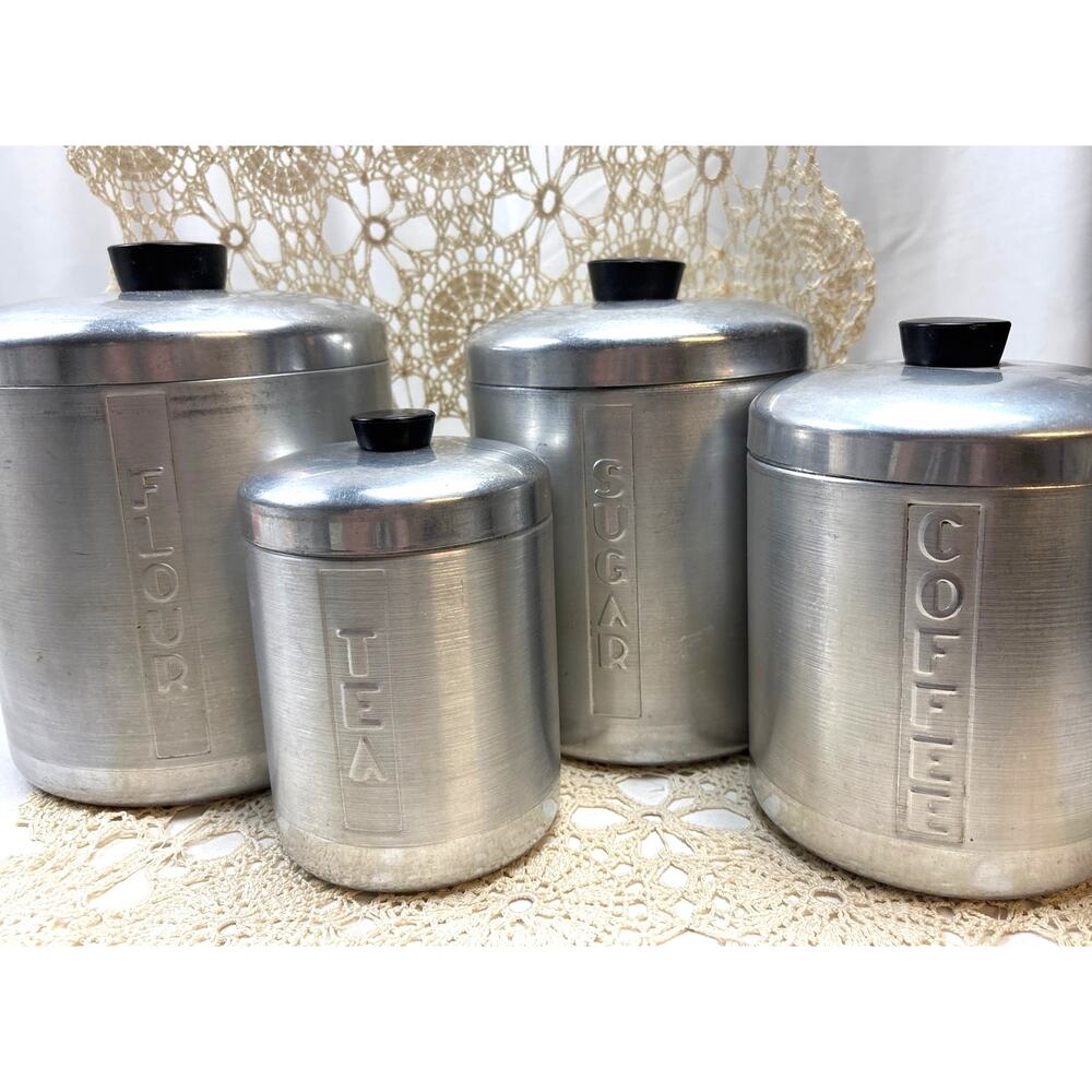 Vintage Spun Aluminum Kitchen Canister Set of 4 Retro Kitchen 1950s/1960s